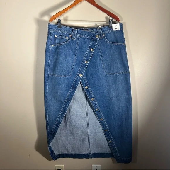 NWT Gap X Cult Gaia Asymmetrical Denim High Slit Maxi Skirt Size 33/16 - Picture 3 of 13